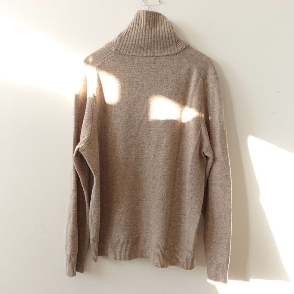 Beige Wool Sweater Men Large J CREW Knit Tan Lambswool Shawl Henley Button Neck - Picture 8 of 11
